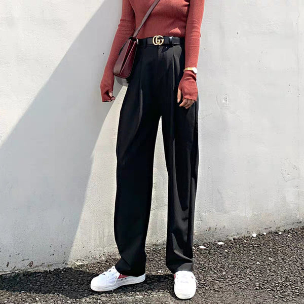 High Waisted Straight Leg Trousers
